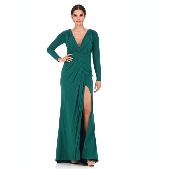 Mac Duggal Dresses & Skirts - Mac Duggal Size 12 Green 26554 Long Sleeve Wrap Jersey Slit Gown Dress New